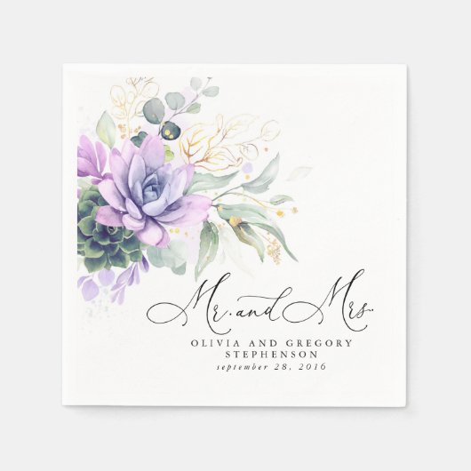 Succulents Gold Greenery Elegant Boho Wedding Napk Servet (Voorkant)