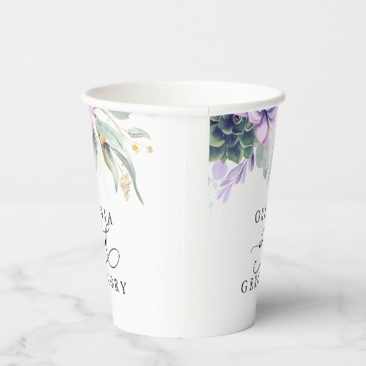 Succulents Gold Greenery Elegant Modern Wedding Pa Papieren Bekers (Rechts)