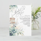 Succulents Gold Greenery Vrijgezellenfeest Tea Par Kaart (Staand voorkant)