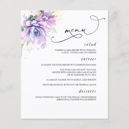 Succulents Gold Greenery Wedding Menu (Voorkant)