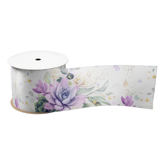 Succulents Gold Leaves Greenery Elegant Botanical Satijnen Lint (Spoel)