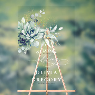 Succulents Gold Leaves Greenery Wedding Welcome Acryl Bord
