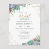 Succulents Gold Lijst & Chic Script Vrijgezellenfe Uitnodiging Briefkaart (Voorkant)