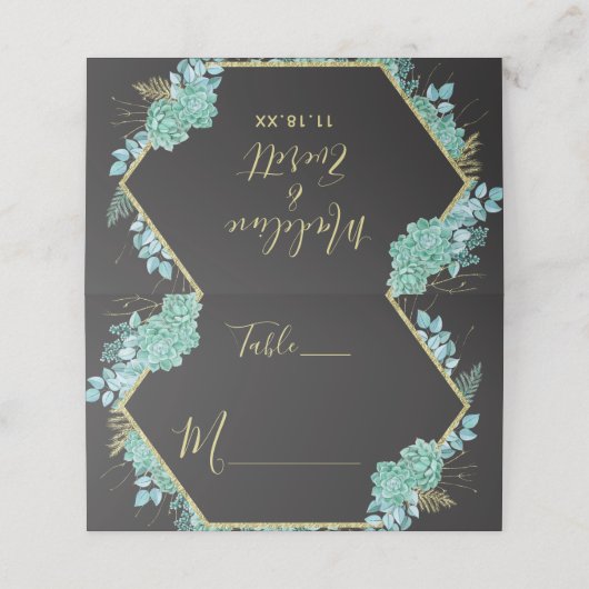 Succulents Gold Lijst Elk kleurentabel nummer Plaatskaartje (Buitenkant ongevouwen)