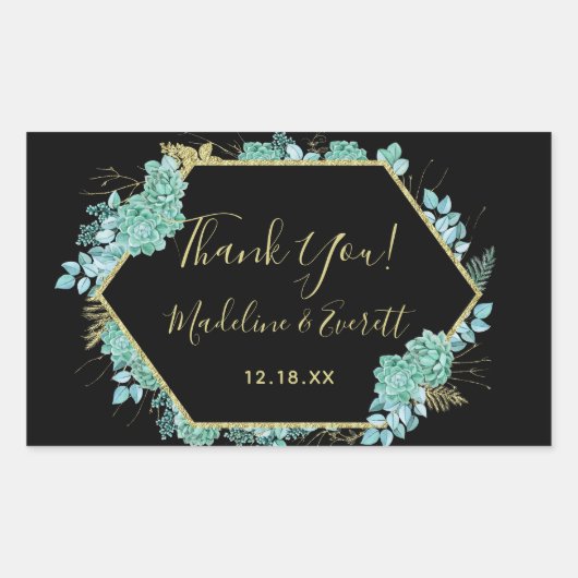 Succulents Gold Lijst elke kleur bruiloft dank u Rechthoekige Sticker (Voorkant)