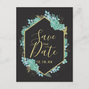 Succulents Gold Lijst Elke kleur Save the Date Aankondigingskaart