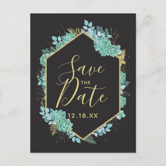 Succulents Gold Lijst Elke kleur Save the Date Aankondigingskaart (Voorkant)