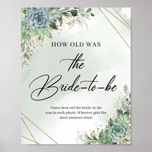 Succulents gold lijst Hoe oud was de Bride-to-be Poster (Voorkant)