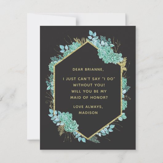 Succulents Gold Lijst zal je mijn bruidsmeisje zij Kaart (Achterkant)