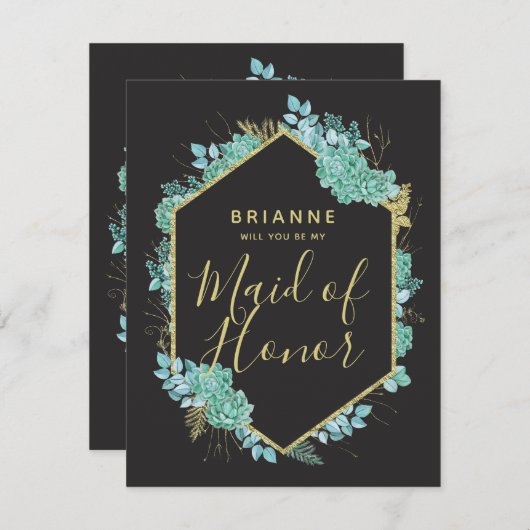 Succulents Gold Lijst zal je mijn bruidsmeisje zij Kaart (Voorkant / Achterkant)