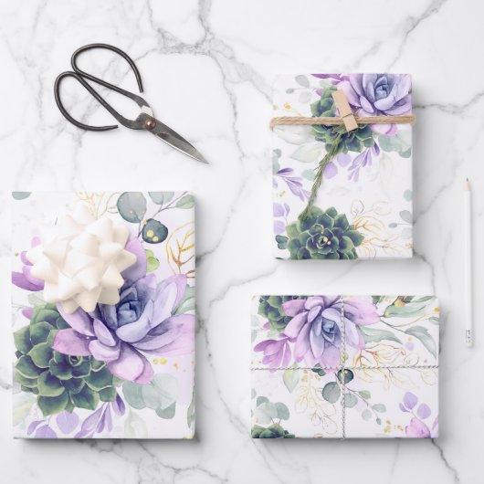 Succulents Greenery and Gold Eucalyptus Leaves Inpakpapier Vel (Voorkant)