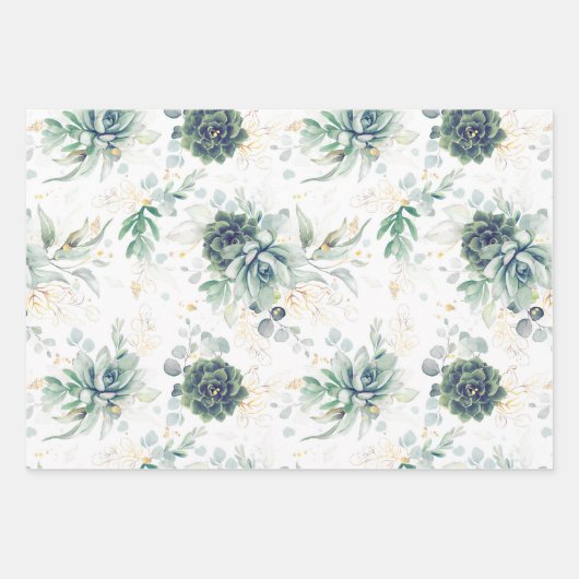 Succulents Greenery and Gold Eucalyptus Leaves Inpakpapier Vel (Voorkant 3)
