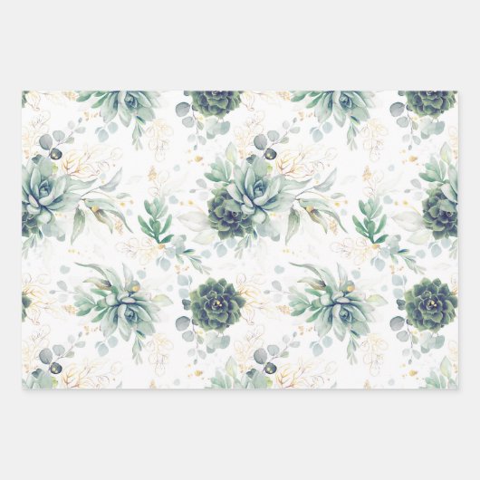 Succulents Greenery and Gold Eucalyptus Leaves Inpakpapier Vel (Voorkant 2)