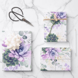 Succulents Greenery and Gold Eucalyptus Leaves Wra Inpakpapier Vel