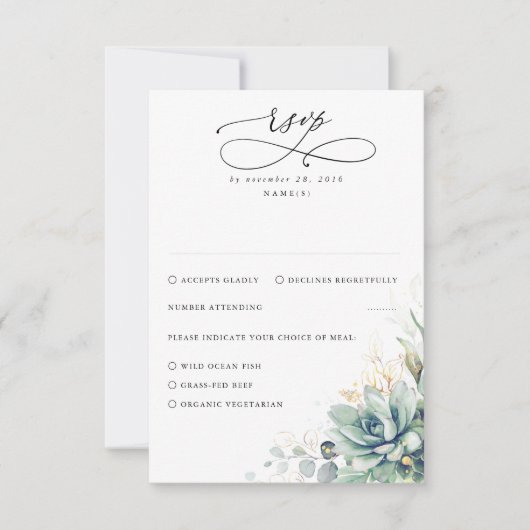 Succulents Greenery and Gold Wedding RSVP (Voorkant)