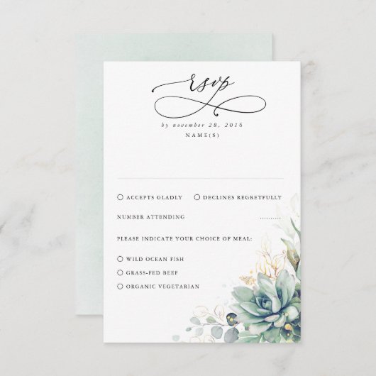 Succulents Greenery and Gold Wedding RSVP (Voorkant / Achterkant)