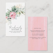 Succulents Greenery and Pink Flowers Elegant Visitekaartje (Voorkant / Achterkant)