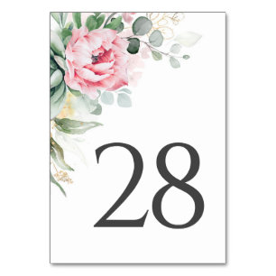 Succulents Greenery and Pink Flowers Table Number Kaart