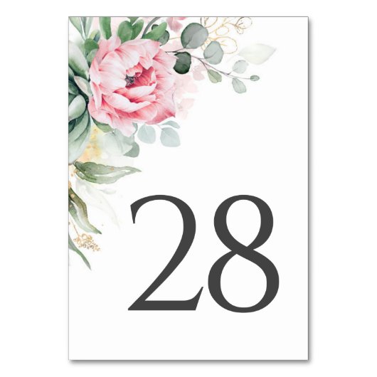 Succulents Greenery and Pink Flowers Table Number Kaart (Voorkant)