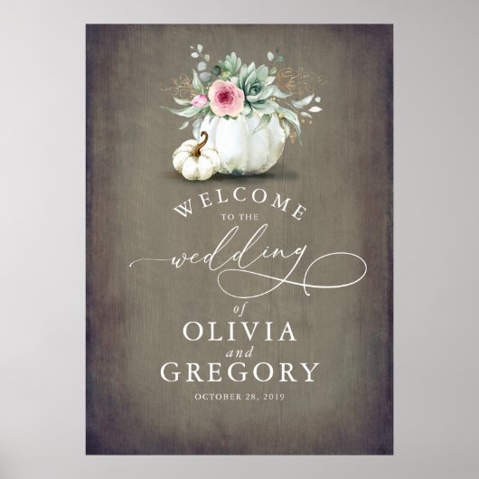 Succulents Greenery and Pumpkins Wedding Welcome Poster (Voorkant)