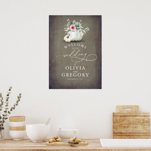 Succulents Greenery and Pumpkins Wedding Welcome Poster (Keuken)