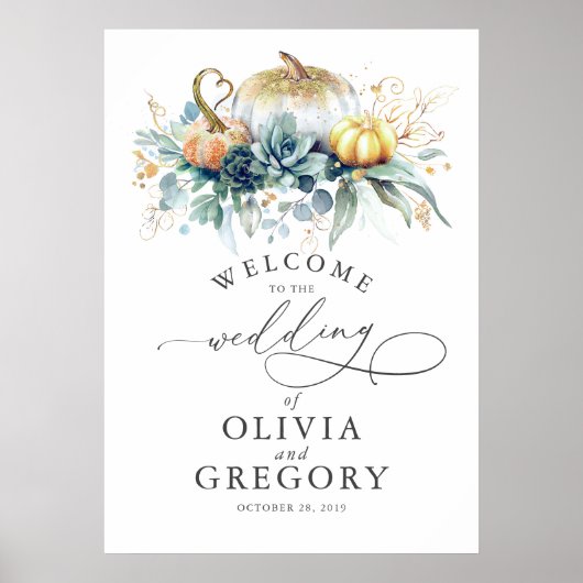 Succulents Greenery and Pumpkins Wedding Welcome Poster (Voorkant)