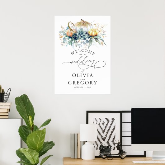 Succulents Greenery and Pumpkins Wedding Welcome Poster (Thuiskantoor)