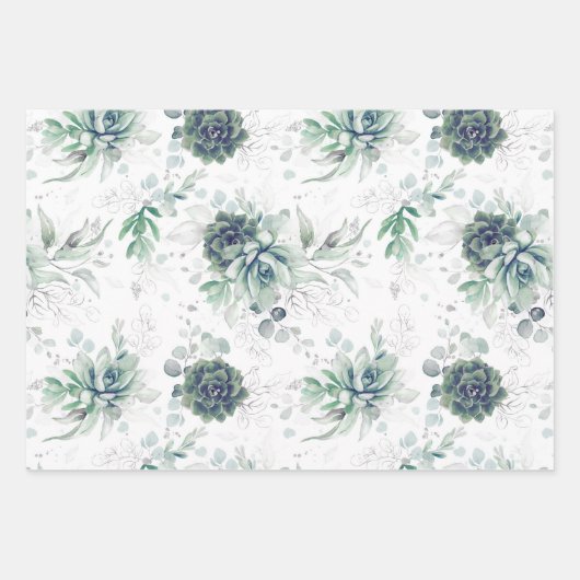 Succulents Greenery and Silver Eucalyptus Leaves Inpakpapier Vel (Voorkant 3)