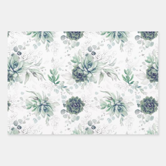 Succulents Greenery and Silver Eucalyptus Leaves Inpakpapier Vel (Voorkant 2)