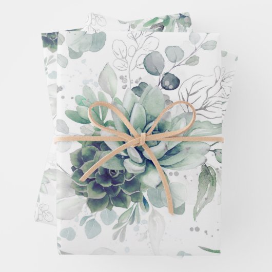 Succulents Greenery and Silver Eucalyptus Leaves Inpakpapier Vel (In situ)