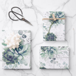 Succulents Greenery and Silver Eucalyptus Leaves Inpakpapier Vel
