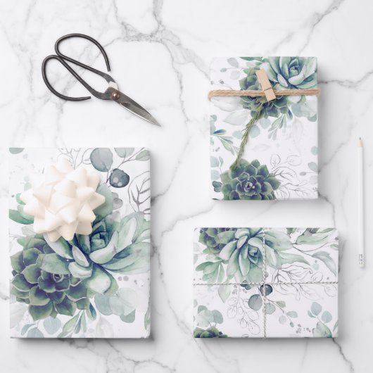 Succulents Greenery and Silver Eucalyptus Leaves Inpakpapier Vel (Voorkant)
