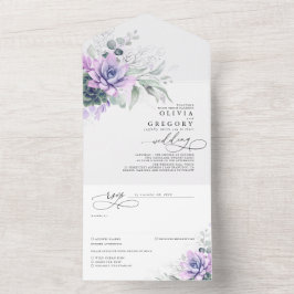 Succulents Greenery and Silver Leaves Wedding All In One Uitnodiging