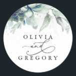 Succulents Greenery and Silver Wedding Ronde Sticker<br><div class="desc">Greenere,  succulenten,  zilverbladeren,  trouwstickers</div>