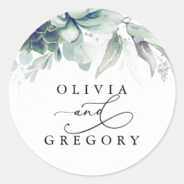 Succulents Greenery and Silver Wedding Ronde Sticker