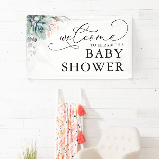 Succulents Greenery Baby shower Welcome Banner (Insitu)