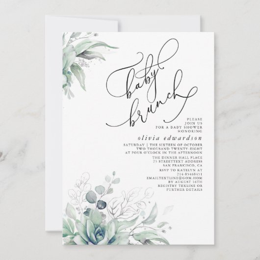 Succulents Greenery Brunch Baby shower Invitation Kaart (Voorkant)