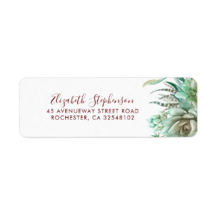 Succulents Greenery Burgundy Red Etiket