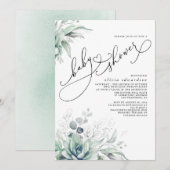 Succulents Greenery Cute Elegant Baby shower Invit Kaart (Voorkant / Achterkant)