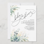 Succulents Greenery Cute Elegant Baby shower Kaart (Voorkant)