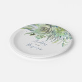 Succulents Greenery Dusty Blue Wedding Papieren Bordje (Gekanteld)