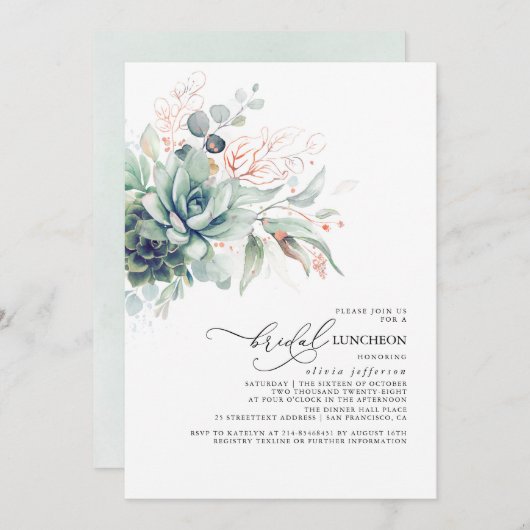 Succulents Greenery Elegant Leaves Bridal Luncheon Kaart (Voorkant / Achterkant)