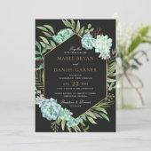 Succulents Greenery Geometric Gold Lijst Wedding Kaart (Staand voorkant)