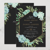 Succulents Greenery Geometric Gold Lijst Wedding Kaart (Voorkant / Achterkant)