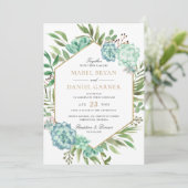 Succulents Greenery Geometric Gold Lijst Wedding Kaart (Staand voorkant)