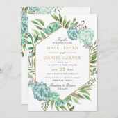 Succulents Greenery Geometric Gold Lijst Wedding Kaart (Voorkant / Achterkant)