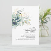 Succulents Greenery Gold Leaves Engagement Party Kaart (Staand voorkant)