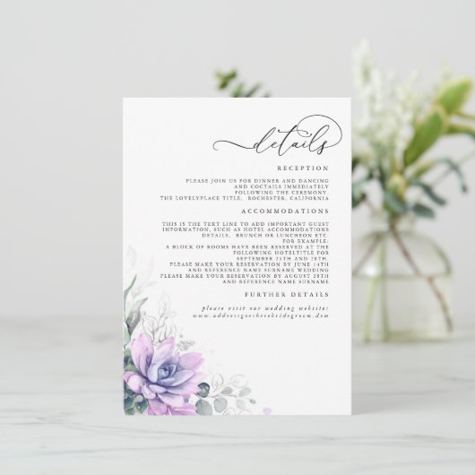 Succulents Greenery Gold Leaves Wedding Details Informatiekaartje (Staand voorkant)