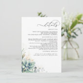 Succulents Greenery Gold Leaves Wedding Details Informatiekaartje (Staand voorkant)