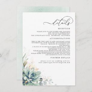 Succulents Greenery Gold Leaves Wedding Details Informatiekaartje
